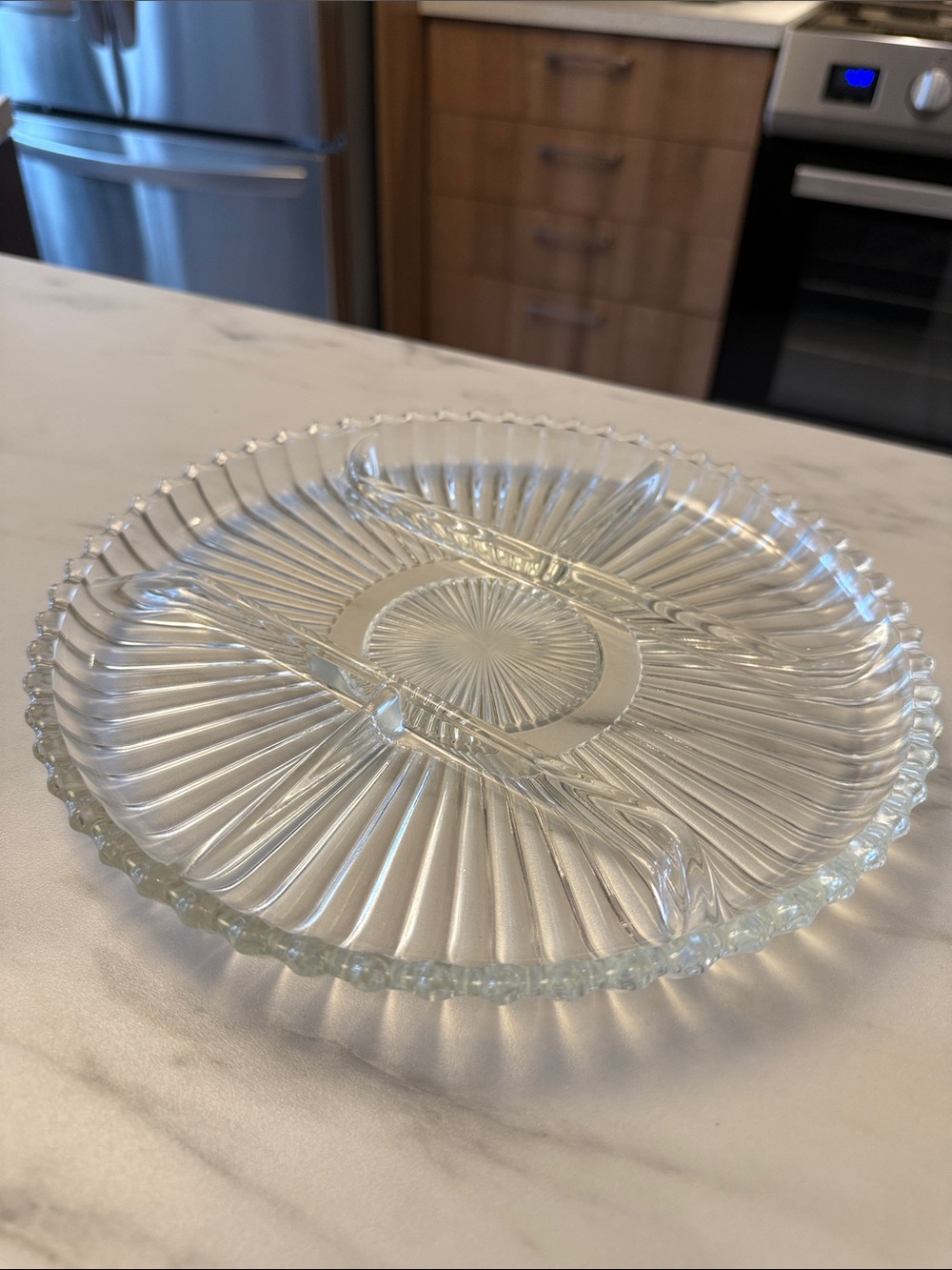 Vintage Clear Glass Divided Serving Platter